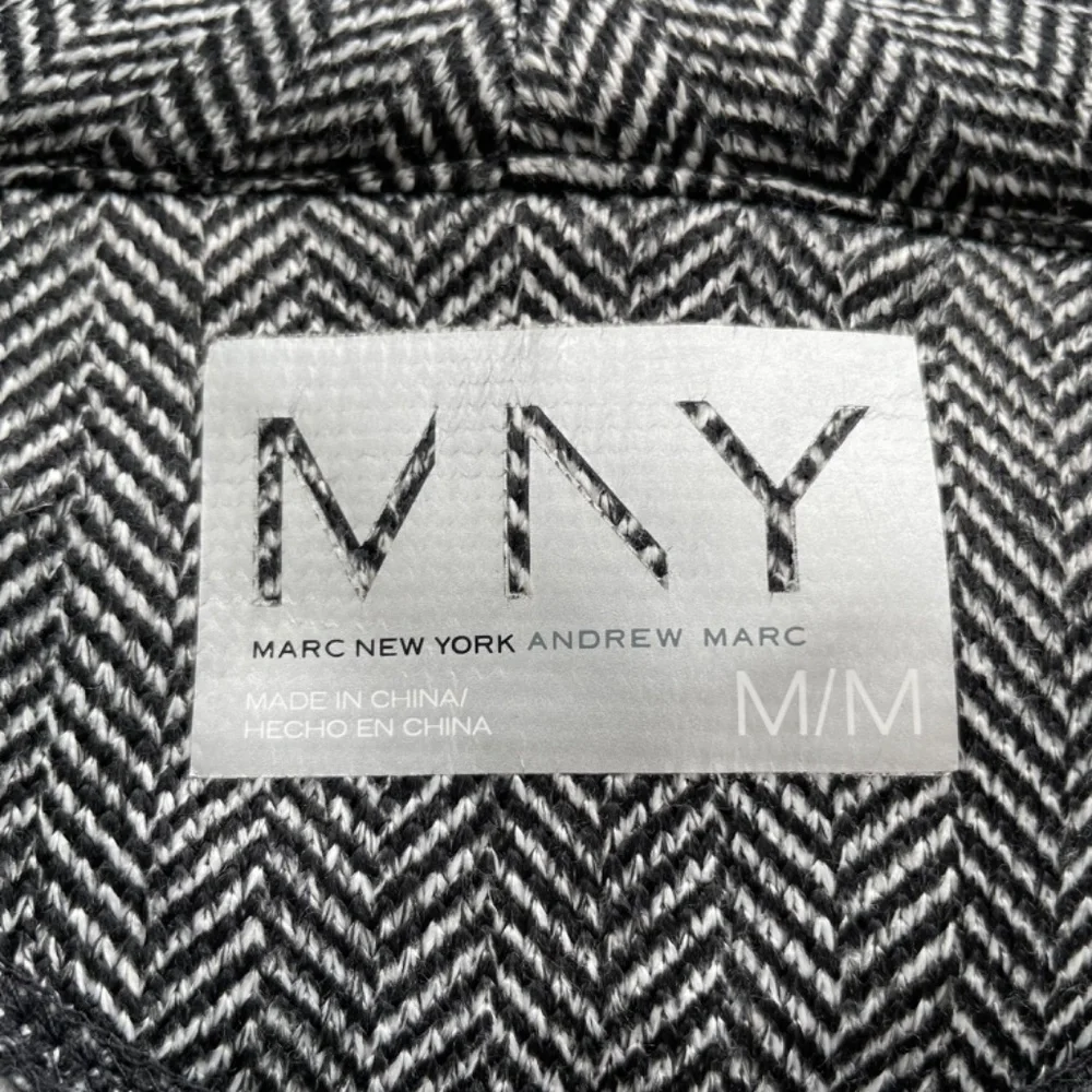 MNY Marc NY Women's Medium Full Zip Jacket Stand Up Collar Black Herringbone